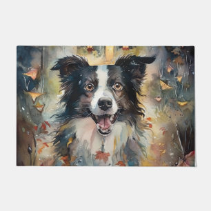 Halloween Border Collie With Pumpkins Scary Doormat