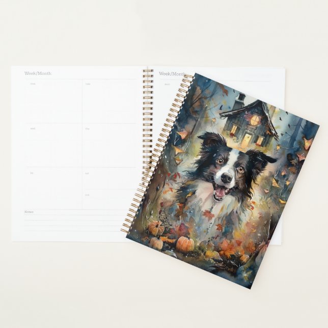 Halloween Border Collie With Pumpkins Scary Planner (Display)
