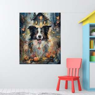 Halloween Border Collie With Pumpkins Scary Poster