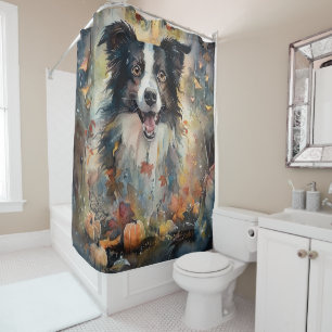 Halloween Border Collie With Pumpkins Scary Shower Curtain