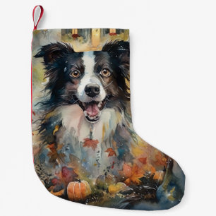 Halloween Border Collie With Pumpkins Scary  Small Christmas Stocking