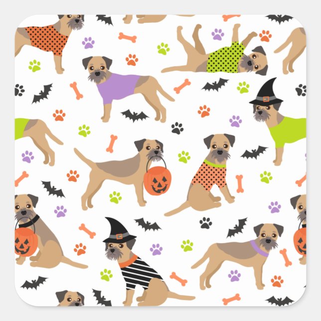 Halloween Border Terrier Square Sticker (Front)