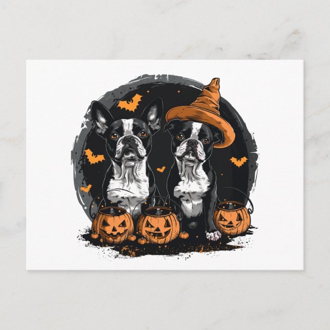 Halloween Boston Terrier Dogs Postcard (Front)