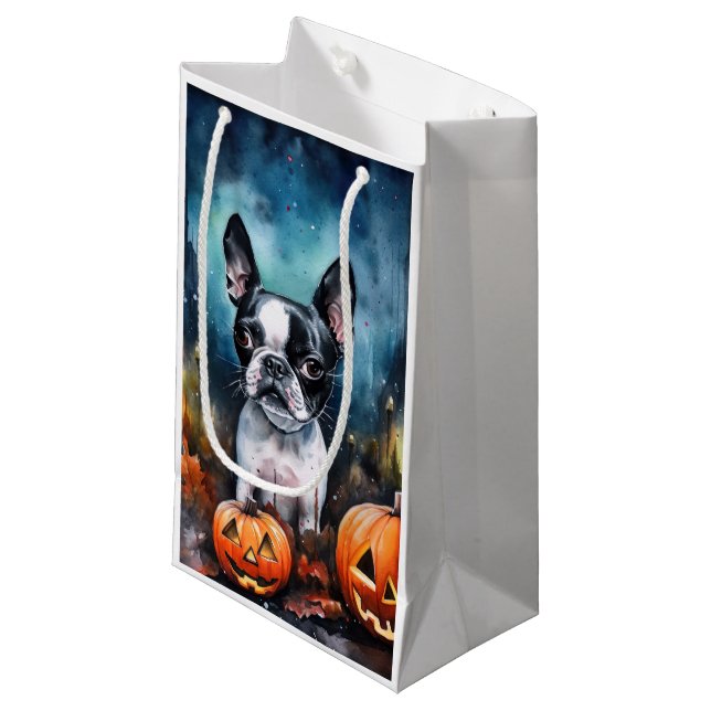 Halloween Boston Terrier With Pumpkins Scary  Small Gift Bag (Front Angled)