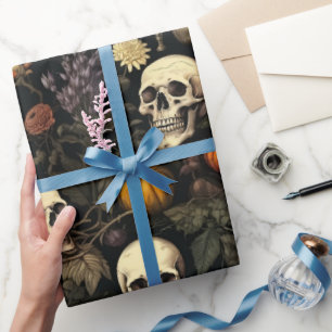 Halloween Botanical Skulls and Pumpkins Wrapping Paper