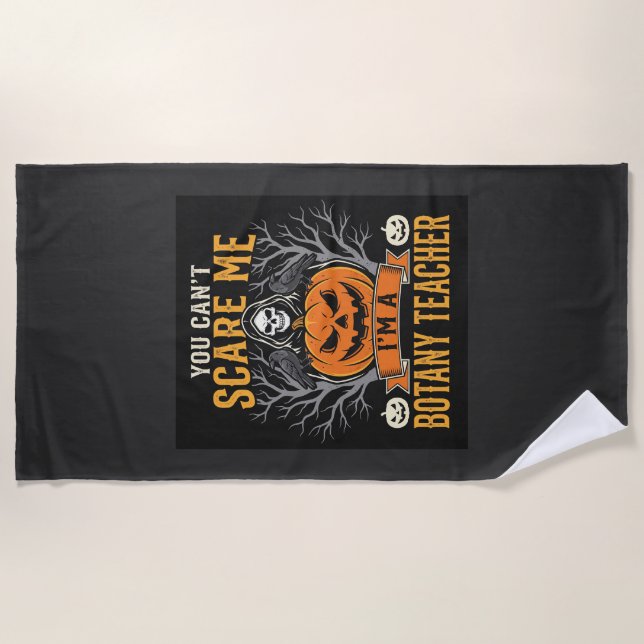Halloween Botany Teacher Skeleton Pumpkin Design Beach Towel (Front)