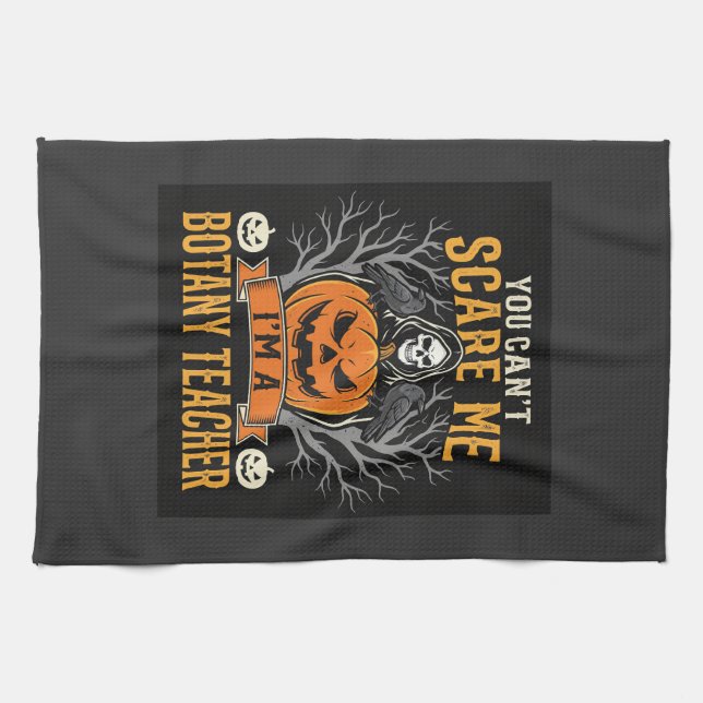 Halloween Botany Teacher Skeleton Pumpkin Design Tea Towel (Horizontal)