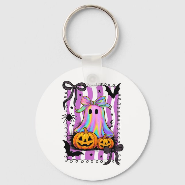 Halloween Bow Shirt Cute Skull Pumpkin Sweets Fun  Key Ring (Front)