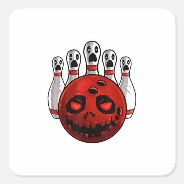 Halloween Bowling Bowler Bowlingween Pun T-Shirt Square Sticker (Front)