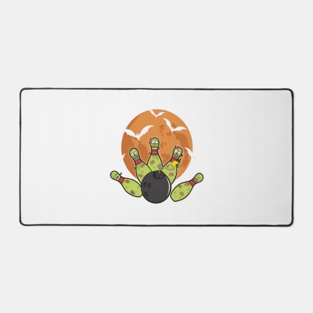 Halloween Bowling Zombie Pins Bats Bowler Gift Desk Mat (Front)