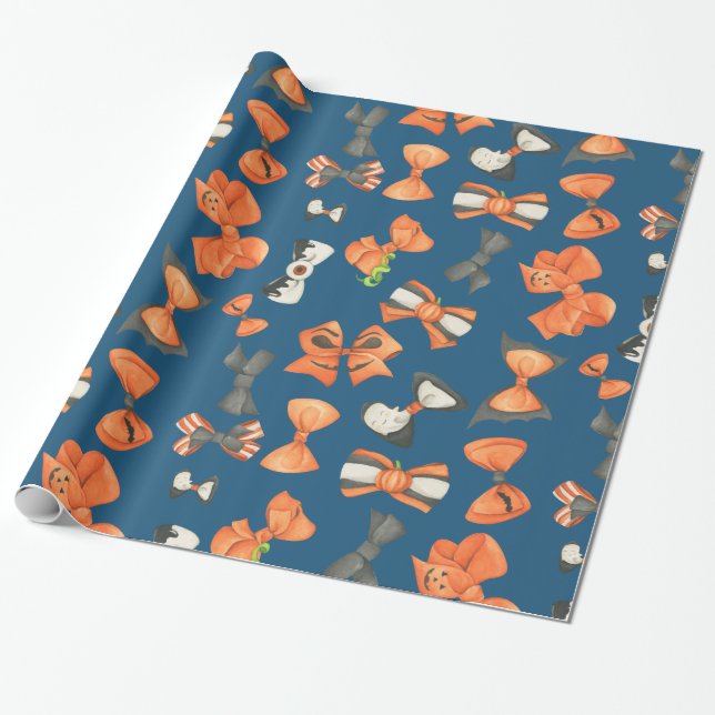 Halloween bows orange and black wrapping paper (Unrolled)