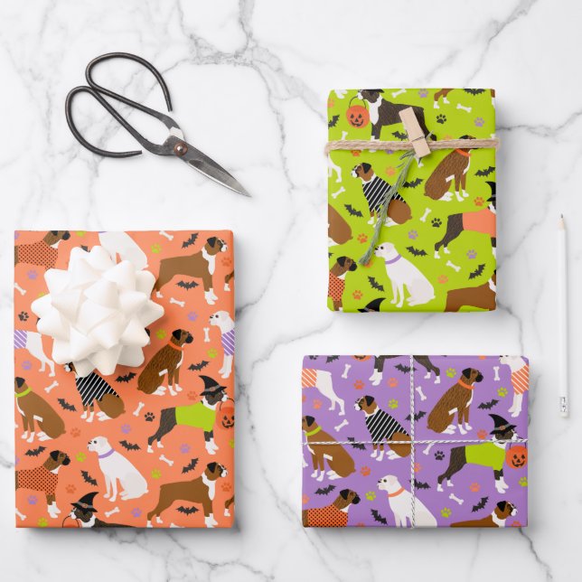 Halloween Boxer Dog Wrapping Paper Sheet (Front)