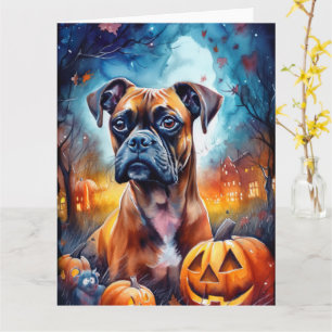Halloween Boxer With Pumpkins Scary Card