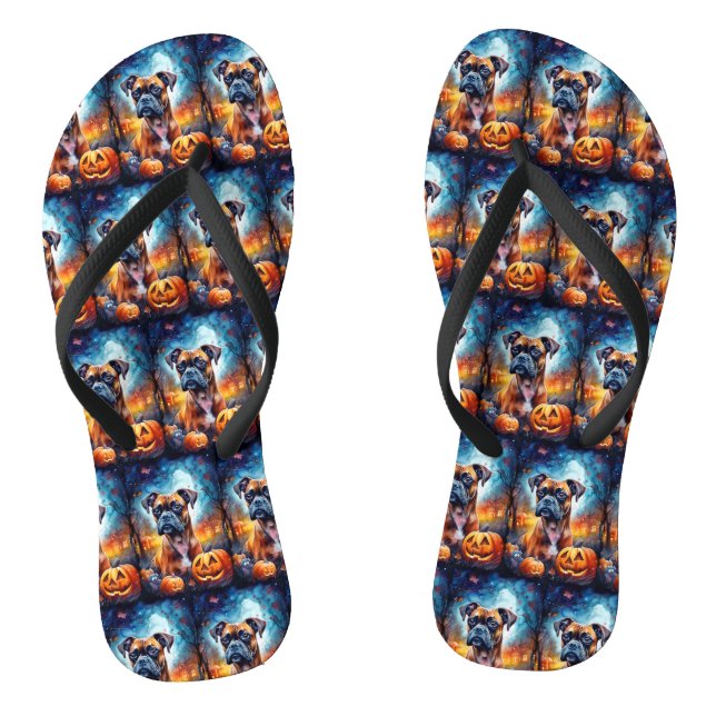 Halloween Boxer With Pumpkins Scary Jandals (Footbed)
