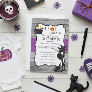 Halloween Boy is Brewing Witch Baby Shower Invitation