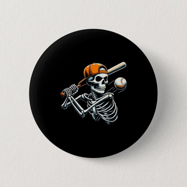 Halloween Boys Batting Skeleton Baseball  6 Cm Round Badge (Front)