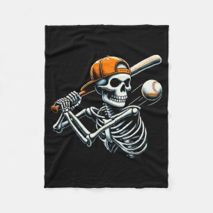 Halloween Boys Batting Skeleton Baseball Fleece Blanket