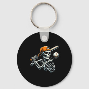 Halloween Boys Batting Skeleton Baseball  Key Ring