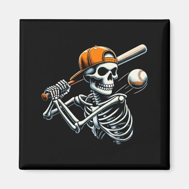 Halloween Boys Batting Skeleton Baseball  Magnet (Front)