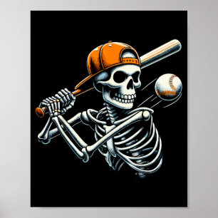 Halloween Boys Batting Skeleton Baseball Poster
