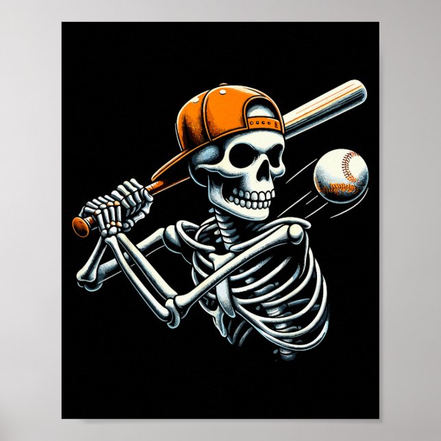 Halloween Boys Batting Skeleton Baseball  Poster (Front)