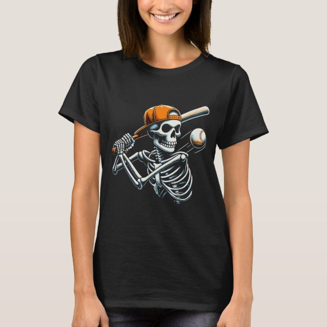 Halloween Boys Batting Skeleton Baseball  T-Shirt (Front)