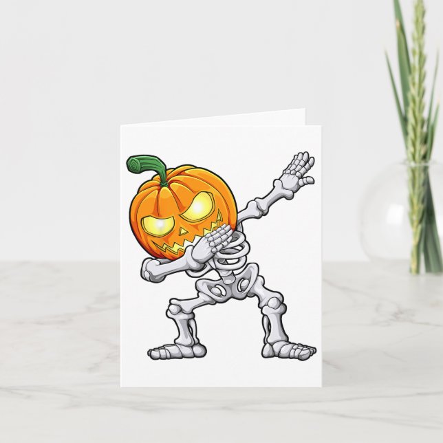 Halloween Boys Dabbing Skeleton Scary Pumpkin Jack Card (Front)