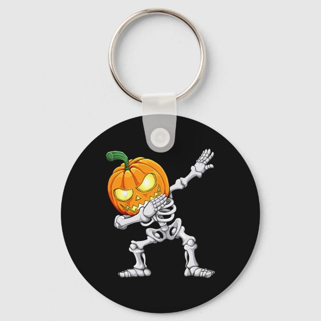 Halloween Boys Dabbing Skeleton Scary Pumpkin Jack Key Ring (Front)