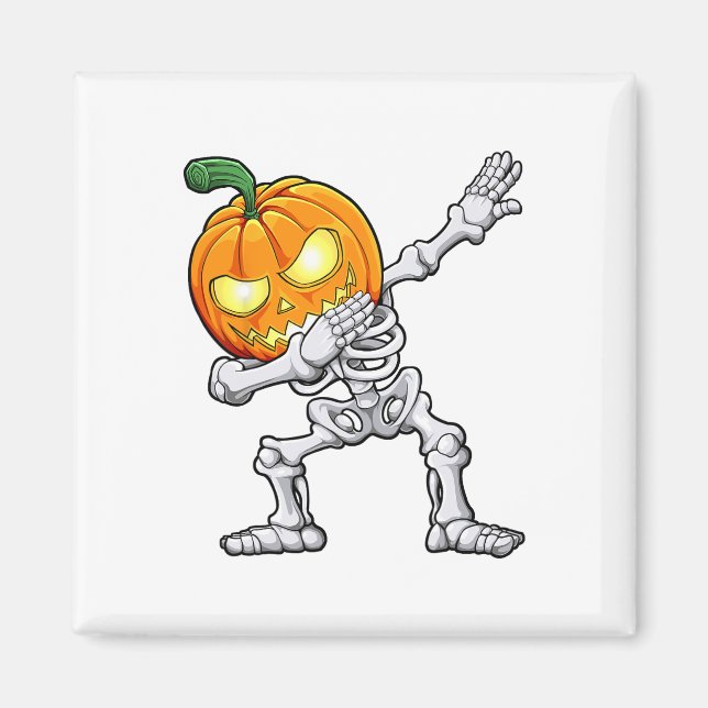 Halloween Boys Dabbing Skeleton Scary Pumpkin Jack Magnet (Front)