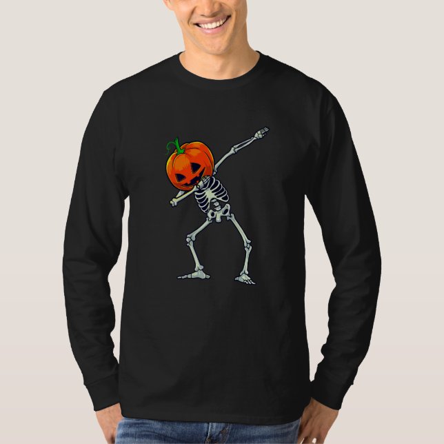 Halloween Boys Dabbing Skeleton Scary Pumpkin Jack T-Shirt (Front)