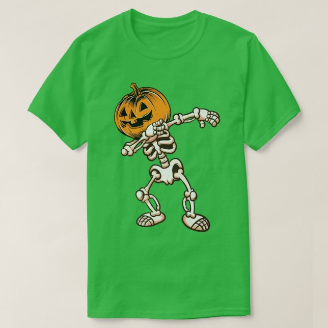 Halloween Boys Dabbing Skeleton Scary Pumpkin Jack T-Shirt (Design Front)