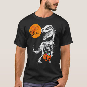 Halloween Boys Dinosaur Skeleton Rex Scary Pumpkin T-Shirt