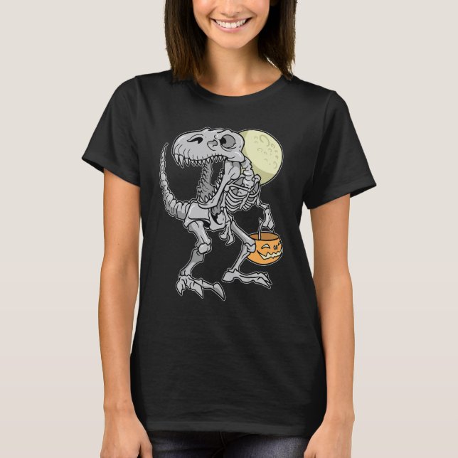 Halloween Boys Dinosaur Skeleton rex Scary Pumpkin T-Shirt (Front)