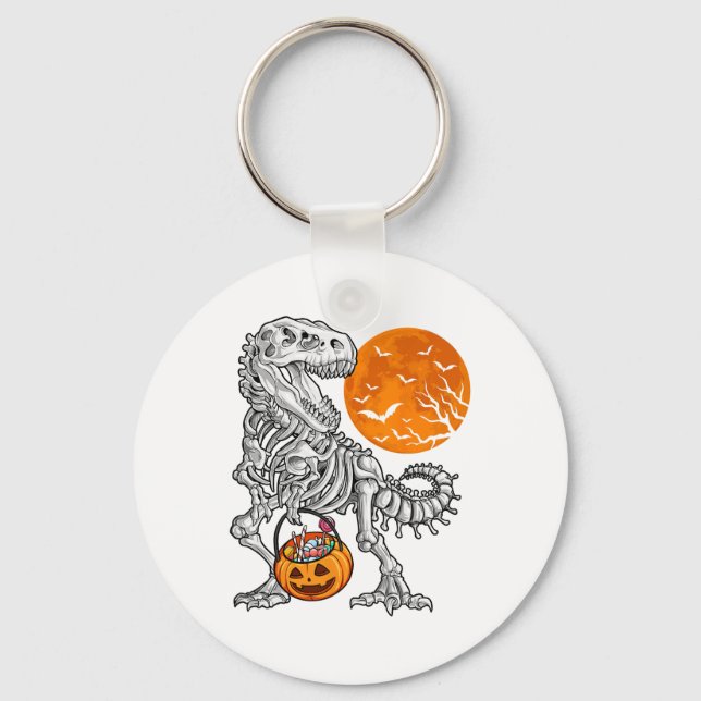 Halloween Boys Dinosaur Skeleton T Rex Scary Pumpk Key Ring (Front)