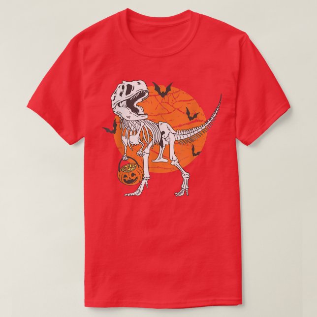 Halloween Boys Dinosaur Skeleton T rex Scary Pumpk T-Shirt (Design Front)