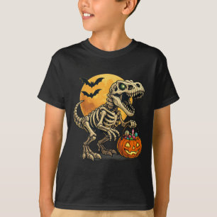 Halloween Boys Dinosaur Skeleton T Rex Scary Pumpk T-Shirt