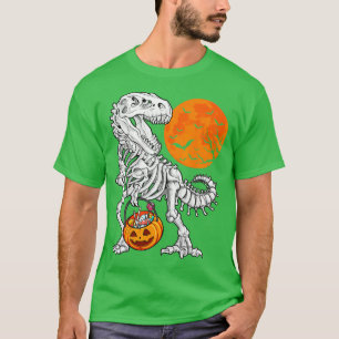 Halloween Boys Dinosaur Skeleton T rex Scary Pumpk T-Shirt