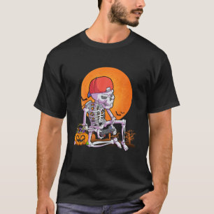 Halloween Boys Gamer Gaming Cool Skeleton Play Vid T-Shirt