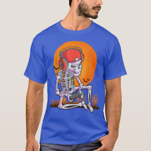 Halloween Boys Gamer Gaming Cool Skeleton Play Vid T-Shirt