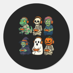 Halloween Boys Kids Gamer Dinosaur Skeleton Ghost Classic Round Sticker