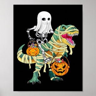 Halloween boys kids Skeleton Riding Dinosaur ghost Poster
