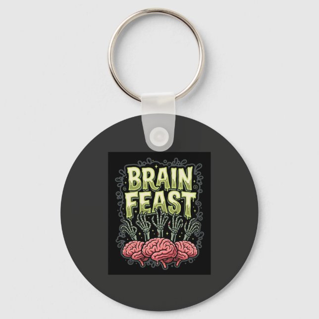 Halloween Brain Feast Zombie Hands Vector Design Key Ring (Front)