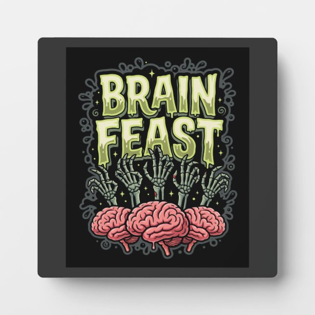 Halloween Brain Feast Zombie Hands Vector Design Plaque (Front)