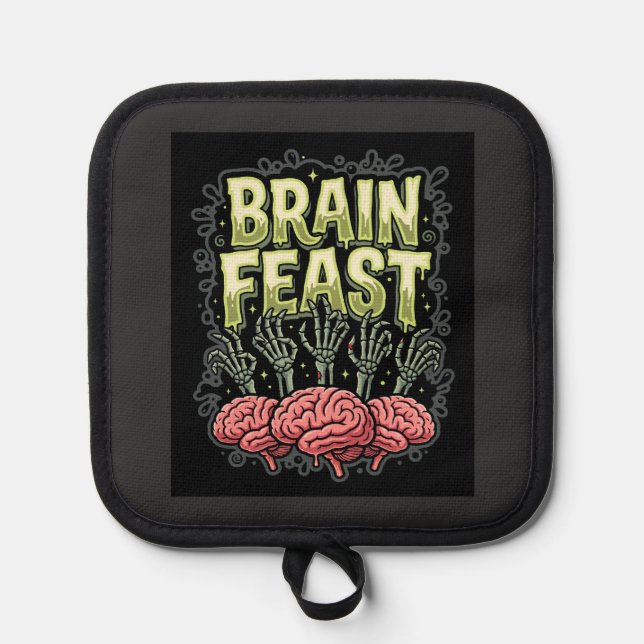 Halloween Brain Feast Zombie Hands Vector Design Pot Holder (Front)