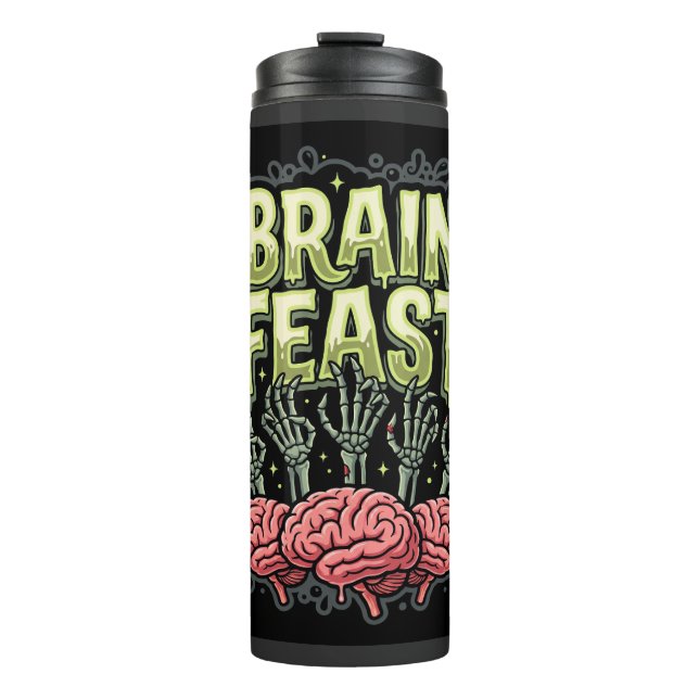 Halloween Brain Feast Zombie Hands Vector Design Thermal Tumbler (Front)