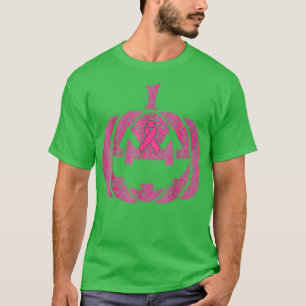 Halloween Breast Cancer Pink Ribbon Jack O Lantern T-Shirt
