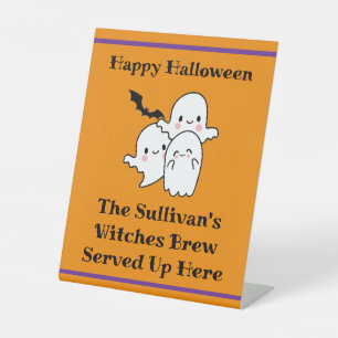 Halloween Brew Booze Personalise Ghost Bat Orange Pedestal Sign