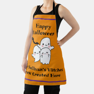 Halloween Brew Personalise Fun Ghost Bat Orange Apron