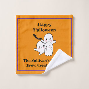Halloween Brew Personalise Ghost Bat Orange Bar Wash Cloth