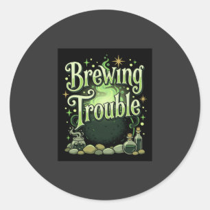 Halloween Brewing Trouble Witch Cauldron Potion De Classic Round Sticker